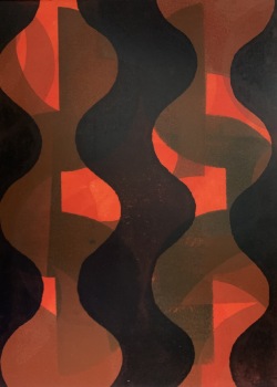 Red and black monotype print by Nicola Griffin