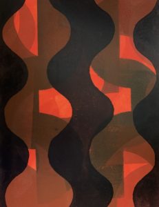 Red and black monotype print by Nicola Griffin